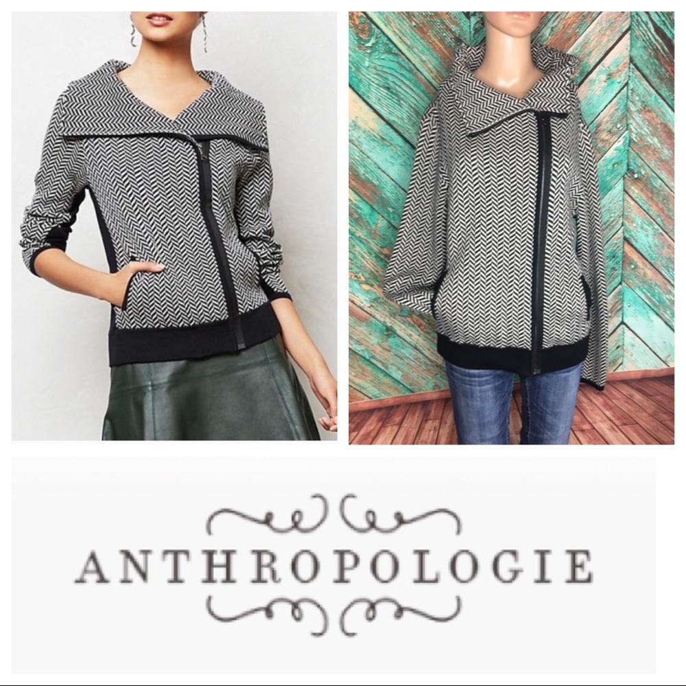Anthropologie Sparrow Herringbone Moto Sweater